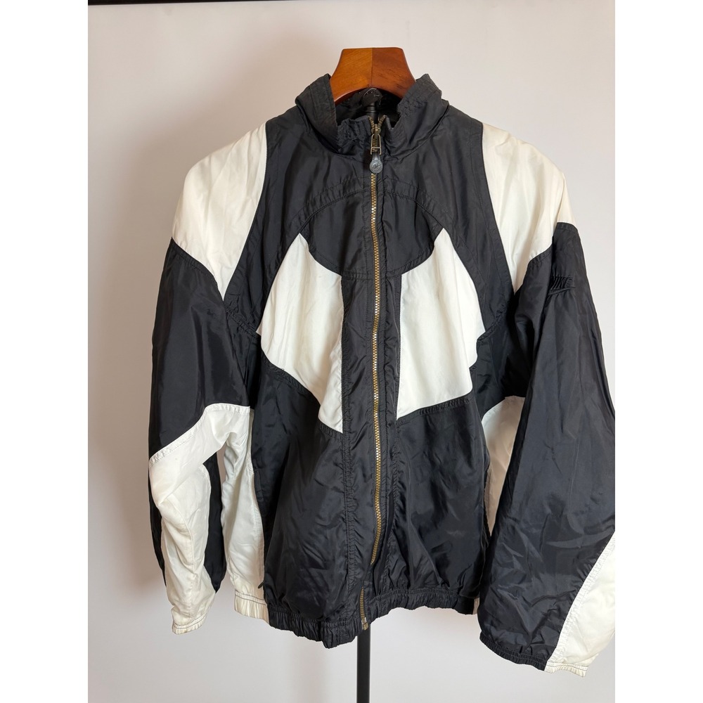 Vintage Nike Windbreaker Jacket Black White Colorblock Full Zip Women Medium